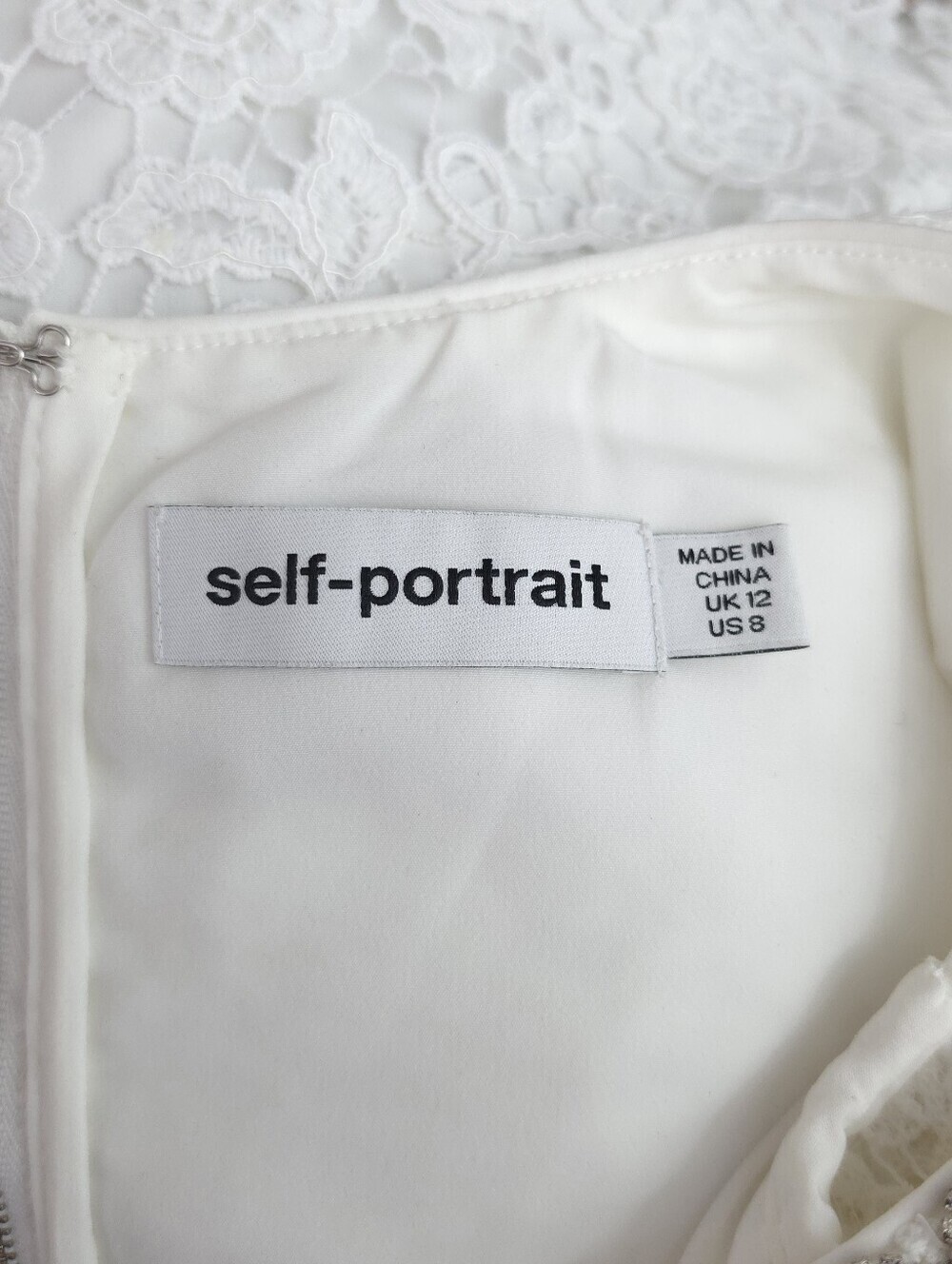 Self-Portrait Pearl-Embellished Guipure Lace Scoop-Neck White Mini Dress - Picture 8 of 14